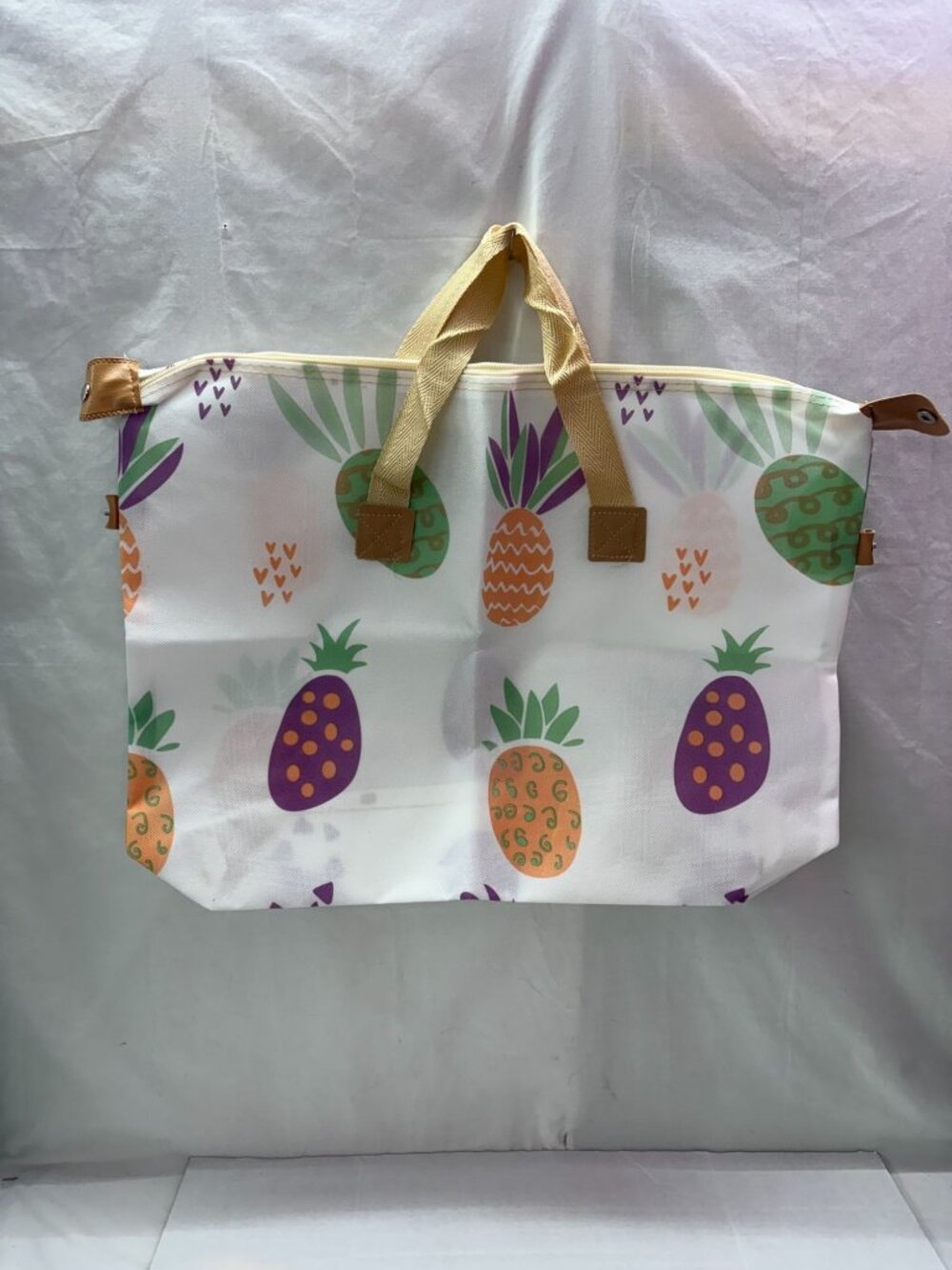 Large Quilt Storage bag White with Tropical Orange Purple & Green Pineapples